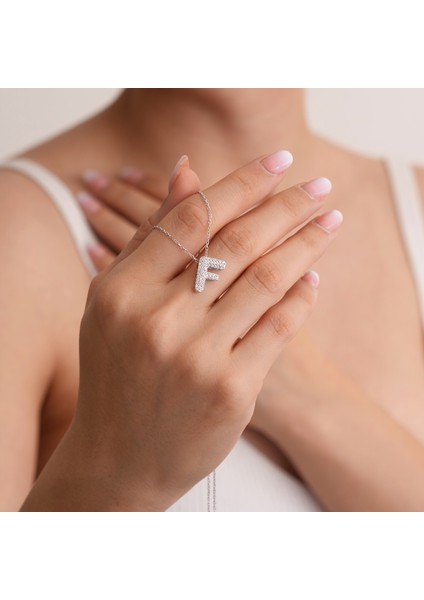 925 Ayar Radyum Kaplama Harfli Gümüş Kolye--F Harfi fiyatları