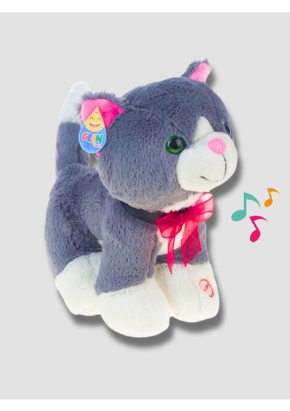 Oyuncak Sesli Büyük Boy Sevimli Peluş Kedi Uyku ve Oyun Arkadaşı 35 cm