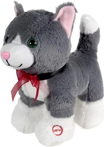 Oyuncak Sesli Büyük Boy Sevimli Peluş Kedi Uyku ve Oyun Arkadaşı 35 cm