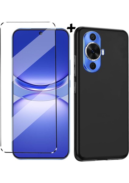 Huawei Nova 12S Kılıf Kamera Korumalı Renkli Yumuşak Mat Silikon + 9h Ekran Koruyucu Cam 2in1 Set
