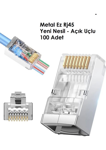 Metal RJ45 Jack Yeni Nesil (Açık Uçlu) Soket Ez Plug Cat6 100 Adet