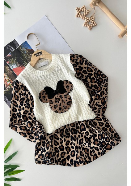 Mnn Aplike Triko Detaylı Balon Etekli 2 li takım - Kahve