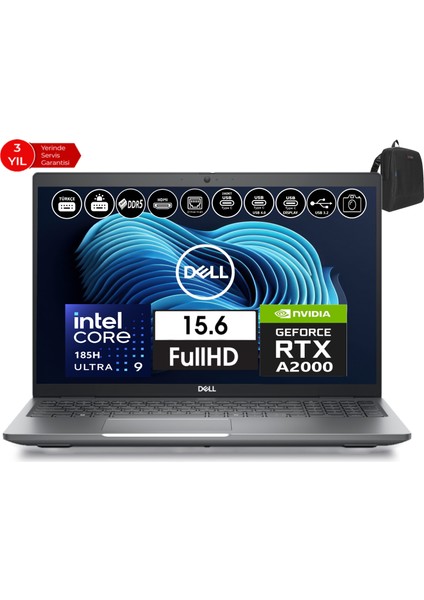 Precısıon M3591 Intel Ultra 9-185H Vpro 32GB 512GB SSD RTXA2000 8gb 15.6" Windows 11 Pro Taşınabilir Bilgisayar XCTOP3591HRTXA2000W02+ZETTAÇANTA