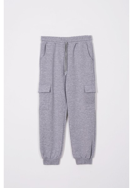 Çift Cepli Kargo Cepli Gri Renk Erkek Çocuk Eşofman Tek Alt