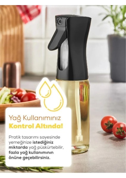 Lüks Cam Sprey Yağdanlık Airfryer,fırın Püskürtücü Yağlık Fısfıs Püskürtmeli Siyah ve Beyaz Renk