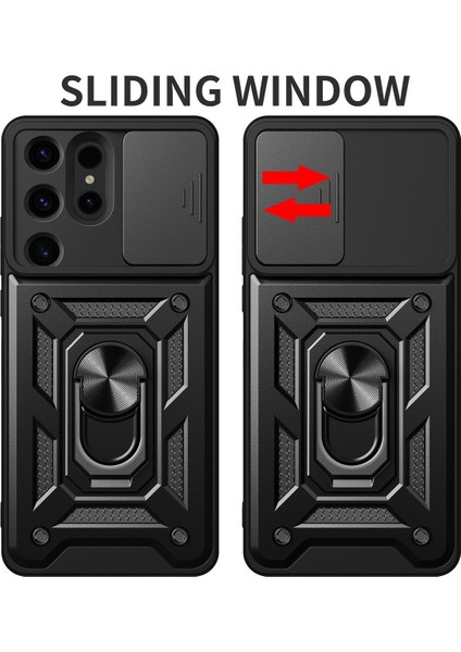 Samsung Galaxy S25 Ultra Kılıf Kamera Korumalı Sürgülü Yüzüklü Armor Military Tank Koruyucu Kapak