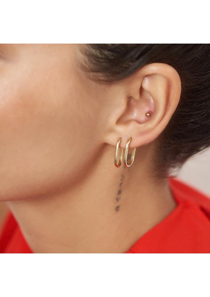 Medium Kare Altın Halka Küpe modelleri