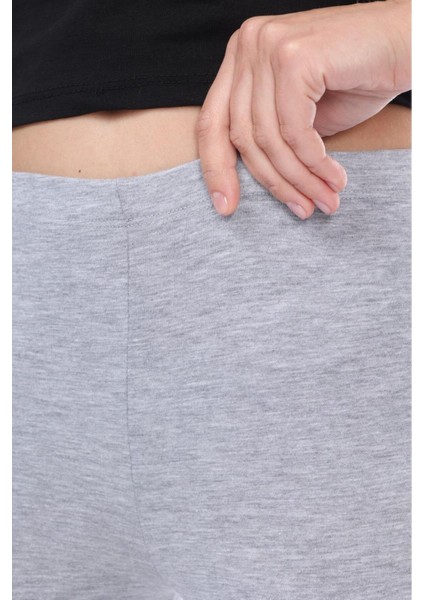 Süper Kalite Gri Melanj Penye Pamuklu Likralı Diz Altı Kapri Tayt Yüksek Bel fiyatları