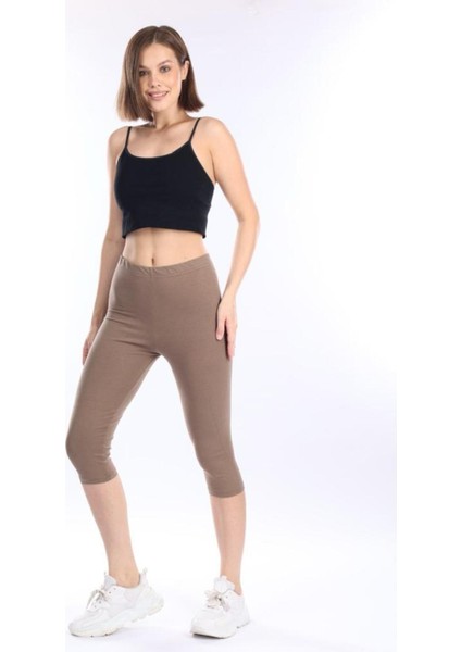 Süper Kalite Vizon Penye Pamuklu Likralı Diz Altı Kapri Tayt Yüksek Bel modelleri