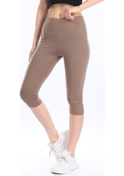 Süper Kalite Vizon Penye Pamuklu Likralı Diz Altı Kapri Tayt Yüksek Bel indirimleri
