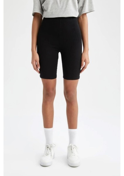 Süper Kalite Siyah Penye Pamuklu Likralı Diz Üstü Biker Tayt Yüksek Bel 404 fırsatları