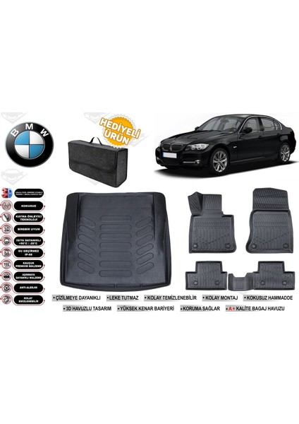 Bmw 3 Serisi E90 2007 Model Bagaj Havuzu+Paspas Seti Profesyonel Serisi Hediyeli