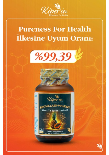 Bromelain(2500 Gdu) & Papain - Doğal Proteolitik Enzim (30Kapsül & 700mg) | Akıllı Gıda Takviyesi