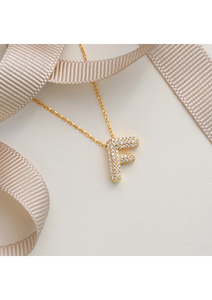 925 Ayar Sarı Altın Kaplama Harfli Gümüş Kolye --F Harfi