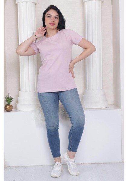 %100 Pamuk Süper Kalite Kadın Tişört Düz Renk Pembe Bisiklet Yaka Organik Pamuk Penye T-Shirt fiyatları