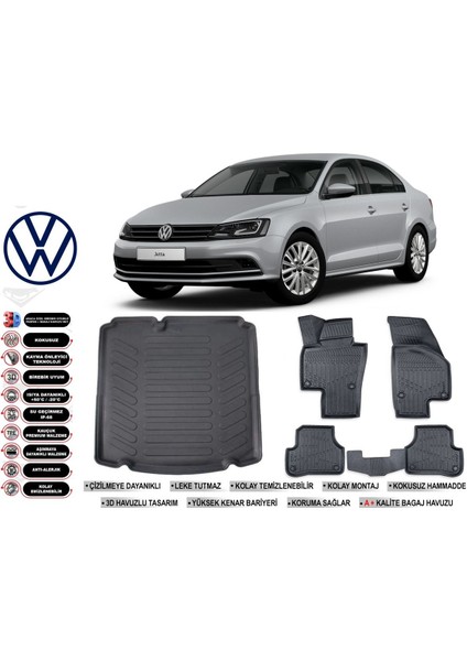 Volkswagen Jetta 2011 Model Cepsiz Bagaj Havuzu Araca Özel Siyah Ekstra Havuzlu Paspas Takımı
