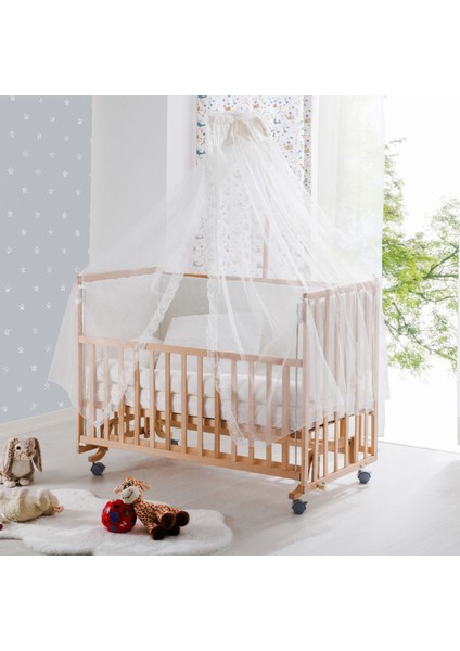 Bw 6050 - Tekerlekli Sallanır Sabitlenir Kademeli Anne Yanı Ahşap Bebek Beşik 70X130