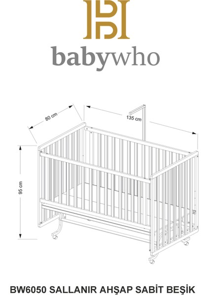 Bw 6050 - Tekerlekli Sallanır Sabitlenir Kademeli Anne Yanı Ahşap Bebek Beşik 70X130