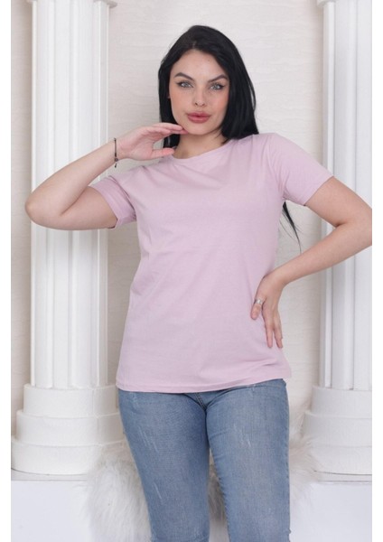 %100 Pamuk Süper Kalite Kadın Tişört Düz Renk Pembe Bisiklet Yaka Organik Pamuk Penye T-Shirt fırsatları