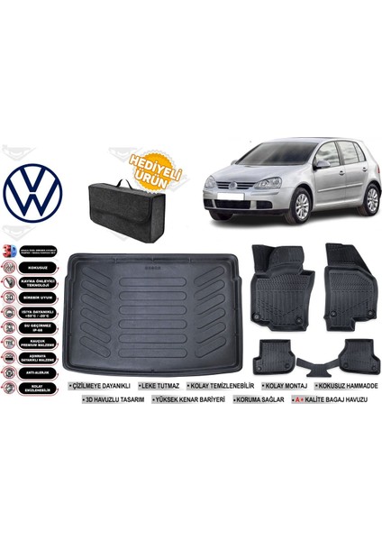 Volkswagen Golf 5 2003 Model Bagaj Havuzu+Paspas Seti Profesyonel Serisi Hediyeli