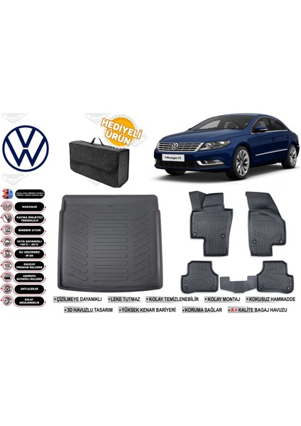 Volkswagen Passat cc 2009 Model Bagaj Havuzu+Paspas Seti Profesyonel Serisi Hediyeli