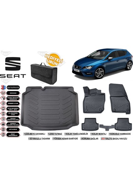Seat Leon 2012 Model Bagaj Havuzu+Paspas Seti Profesyonel Serisi Hediyeli