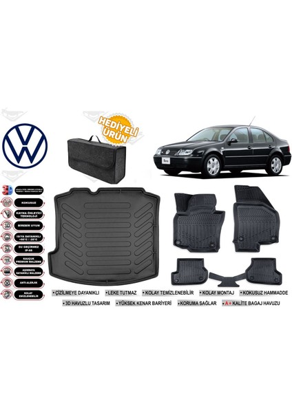 Volkswagen Bora 1999 Model Bagaj Havuzu+Paspas Seti Profesyonel Serisi Hediyeli