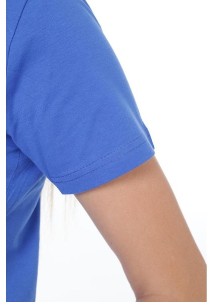 %100 Pamuk Süper Kalite Kadın Tişört Düz Renk Saks Mavi Bisiklet Yaka Organik Pamuk Penye T-Shirt modelleri
