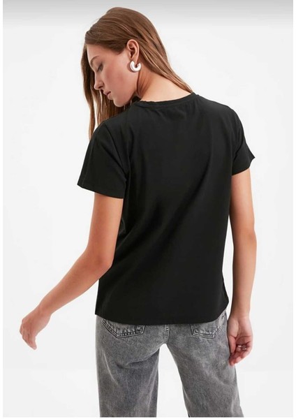 %100 Pamuk Süper Kalite Kadın Tişört Düz Renk Siyah Bisiklet Yaka Organik Pamuk Penye T-Shirt modelleri