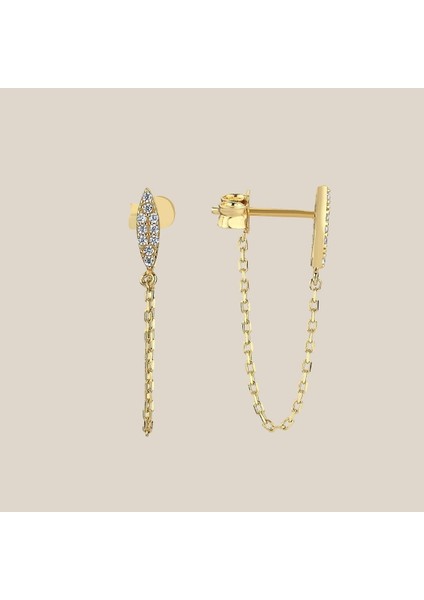 Zincirli Tane Altın Küpe