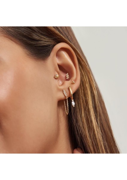 Zincirli Tane Altın Küpe modelleri