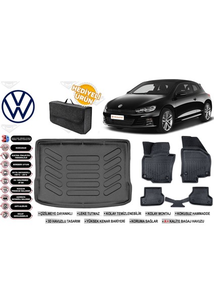 Volkswagen Scirocco 2009 Model Bagaj Havuzu+Paspas Seti Profesyonel Serisi Hediyeli