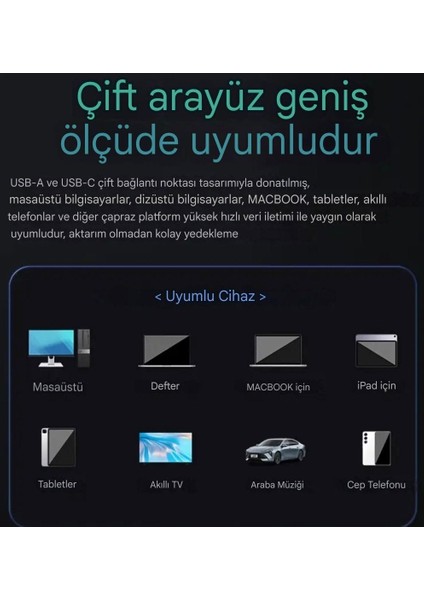 SU50 256Gb.Yüksek Hızlı 560Mbs İphone 15/16 Type-C Girişli Tüm Telefonlara Uygun Otg Çift Giriş Metal Sağlam Orjinal