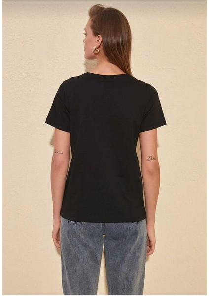 %100 Organik Pamuk 2`li Paket Soft Touch Kadın Tişört Siyah Beyaz Bisiklet Yaka Örme Penye T-Shirt indirimleri