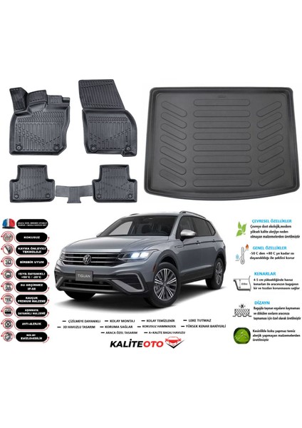 Volkswagen Tiguan 2016 Model Üst Esnek Bagaj Havuzu Araca Özel Siyah Paspas Takımı