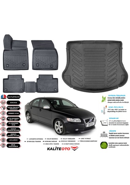 Volvo S40 2005 Model Esnek Bagaj Havuzu Araca Özel Siyah Paspas Takımı