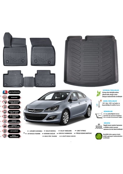 Opel Astra J Sedan 2013 Model Esnek Bagaj Havuzu Araca Özel Siyah Paspas Takımı