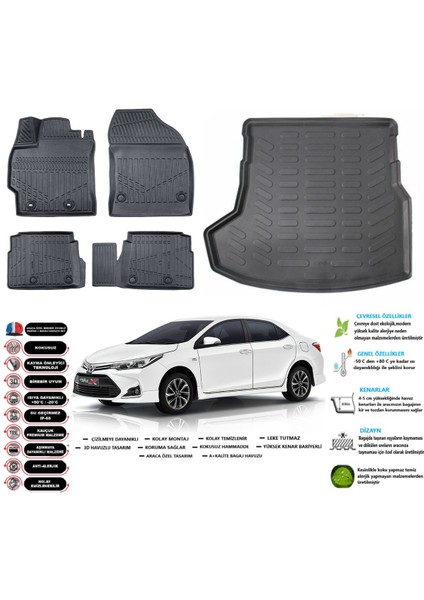 Toyota Corolla 2017 Model Esnek Bagaj Havuzu Araca Özel Siyah Paspas Takımı