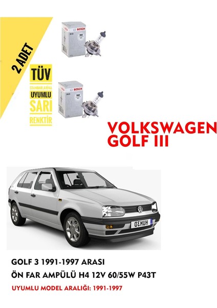 Volkswagen Golf 3 1991-1997 Arası Ön Far Ampül Takımı 2 Adet