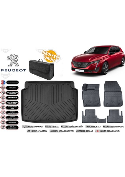 Peugeot 308 2022 Model Bagaj Havuzu+Paspas Seti Profesyonel Serisi Hediyeli
