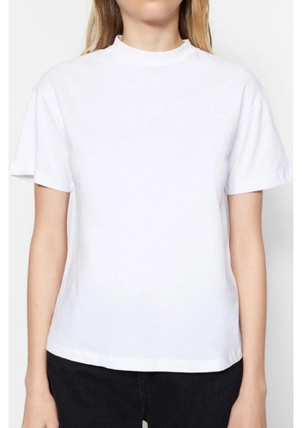 Siyah-Beyaz 2'li Paket %100 Organik Pamuk Basic Ribana'lı Dik Yaka Örme T-Shirt modelleri