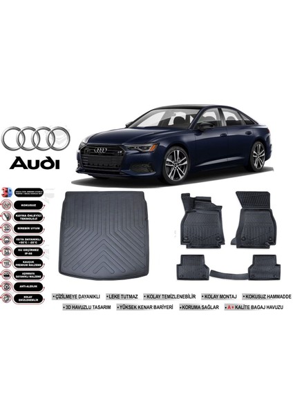 Audi A6 2023 Model Bagaj Havuzu Araca Özel Siyah Kokusuz Havuzlu Paspas Takımı