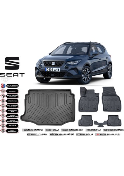 Seat Arona 2020 Model Alt Bagaj Havuzu Araca Özel Siyah Ekstra Havuzlu Paspas Takımı