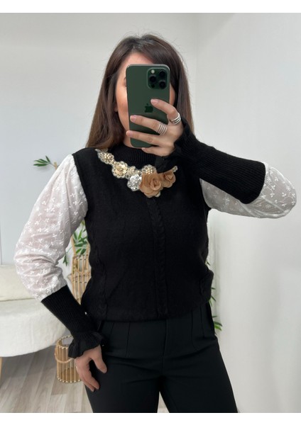 Çiçek İşleme Detaylı Fisto Geçişli kazak