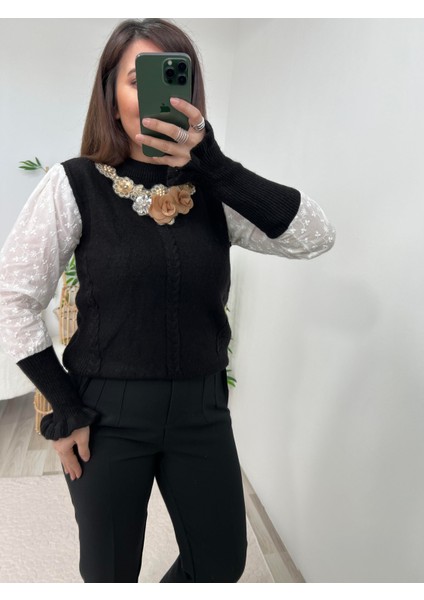 Çiçek İşleme Detaylı Fisto Geçişli kazak fırsatları