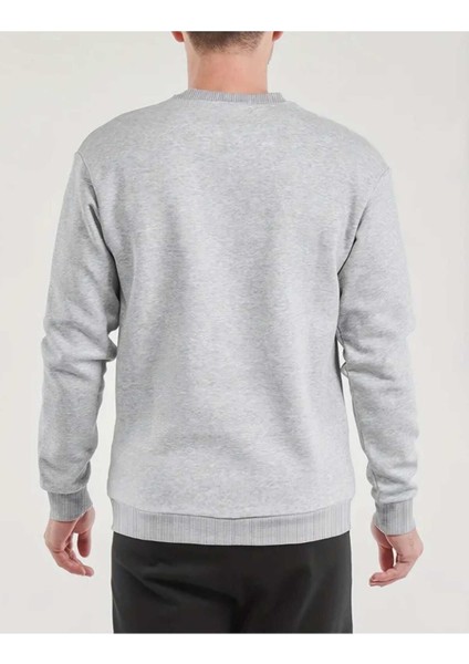 Erkek Aslan Baskılı Siyah Beyaz Gri Bisiklet Yaka Oversize Sweatshirt