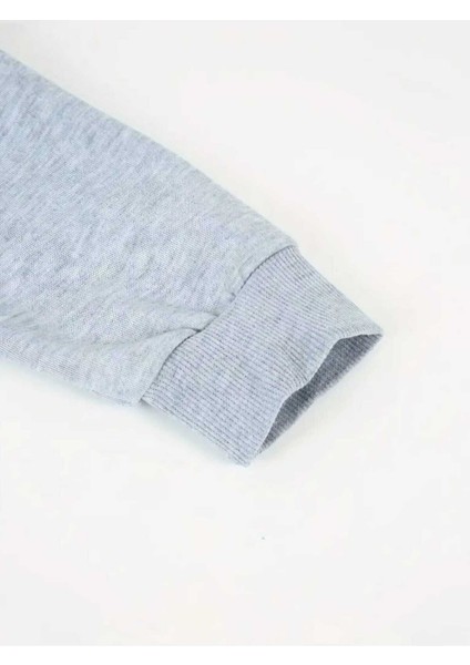 Erkek Aslan Baskılı Siyah Beyaz Gri Bisiklet Yaka Oversize Sweatshirt