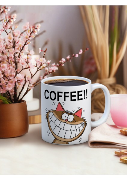 Baskılı Kupa Bardak Seramik Mug - Coffeee