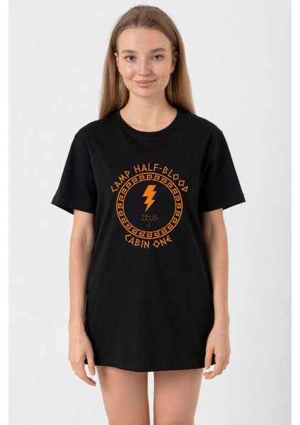 Camp Half Blood Zeus Siyah Kadın Oversize Tshirt