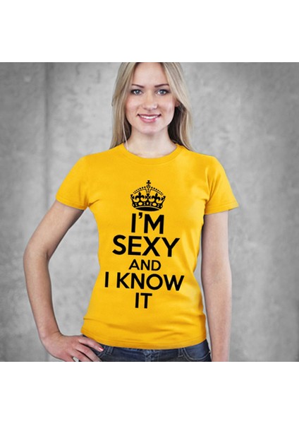 I Know It Baskılı Dar Kesim Kadın Sarı T-Shirt